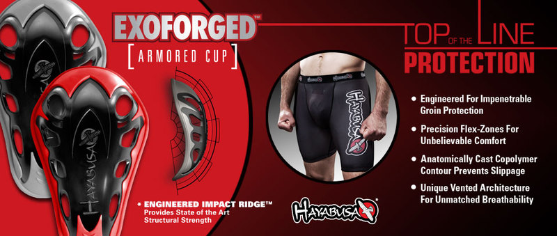 New Hayabusa Exoforged Protective Cup Hayabusa Europe are now stocking the New Hayabusa Exoforged Protective Cup.   This protective cup arrives is now available along side a whole host of new Hayabusa equipment that can now be bought by European Hayabusa fans, including the New Haburi Compression Series and the Hayabusa Kusari Training Shirt.  The Haburi Compression Series, consisting of the Hayabusa Haburi Compression Pants and the Hayabusa Haburi Compression Shorts are compatible with the new protective cups, so together they make a great purchase!